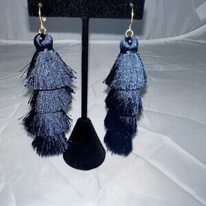 Navy Blue Tassel Earrings
